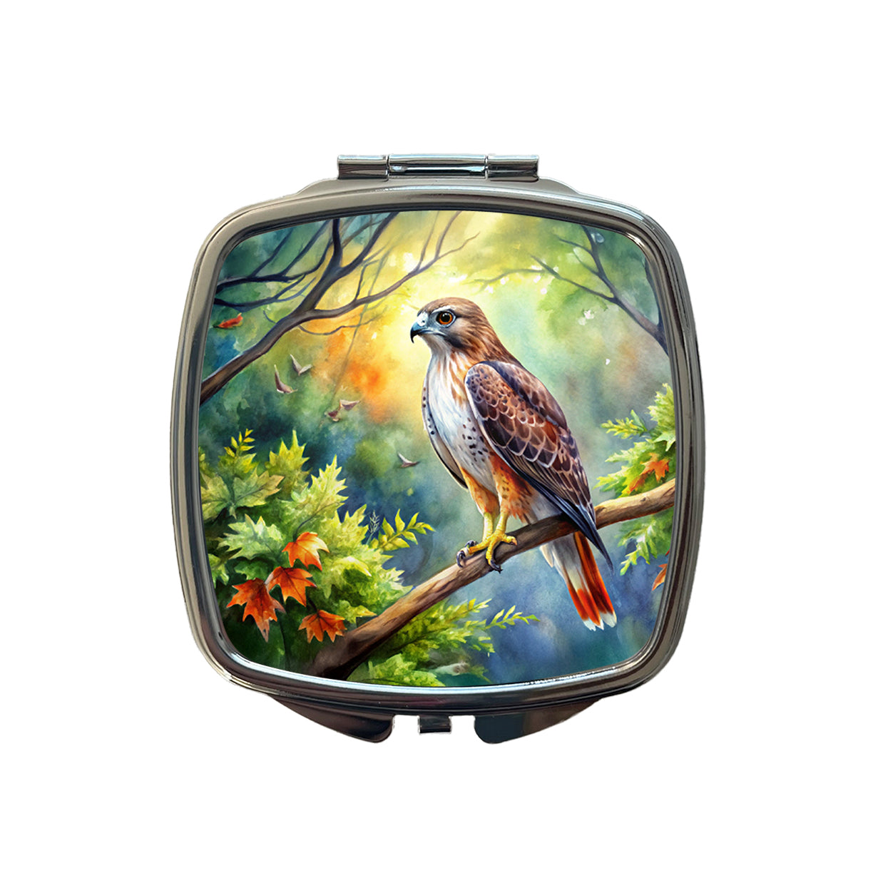 Red-tailed Hawk Raptor Bird Of Prey In Tree Watercolor Small Travel Purse Handbag Pocket Makeup Compact Mirror