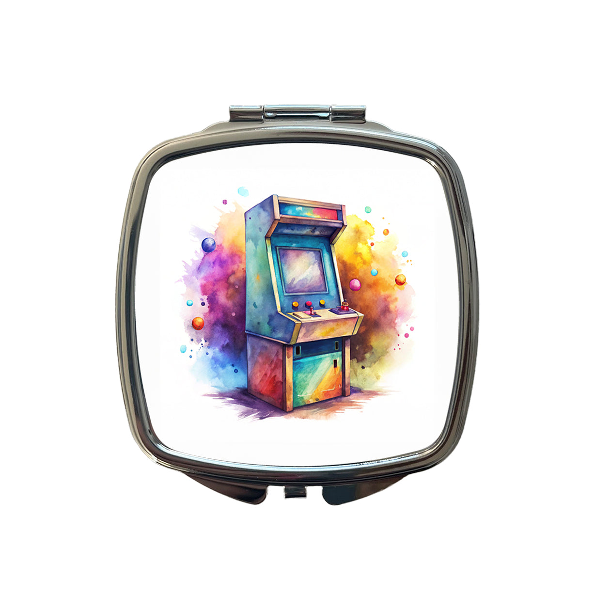 Retro Stand-up Arcade System Watercolor Small Travel Purse Handbag Pocket Makeup Compact Mirror