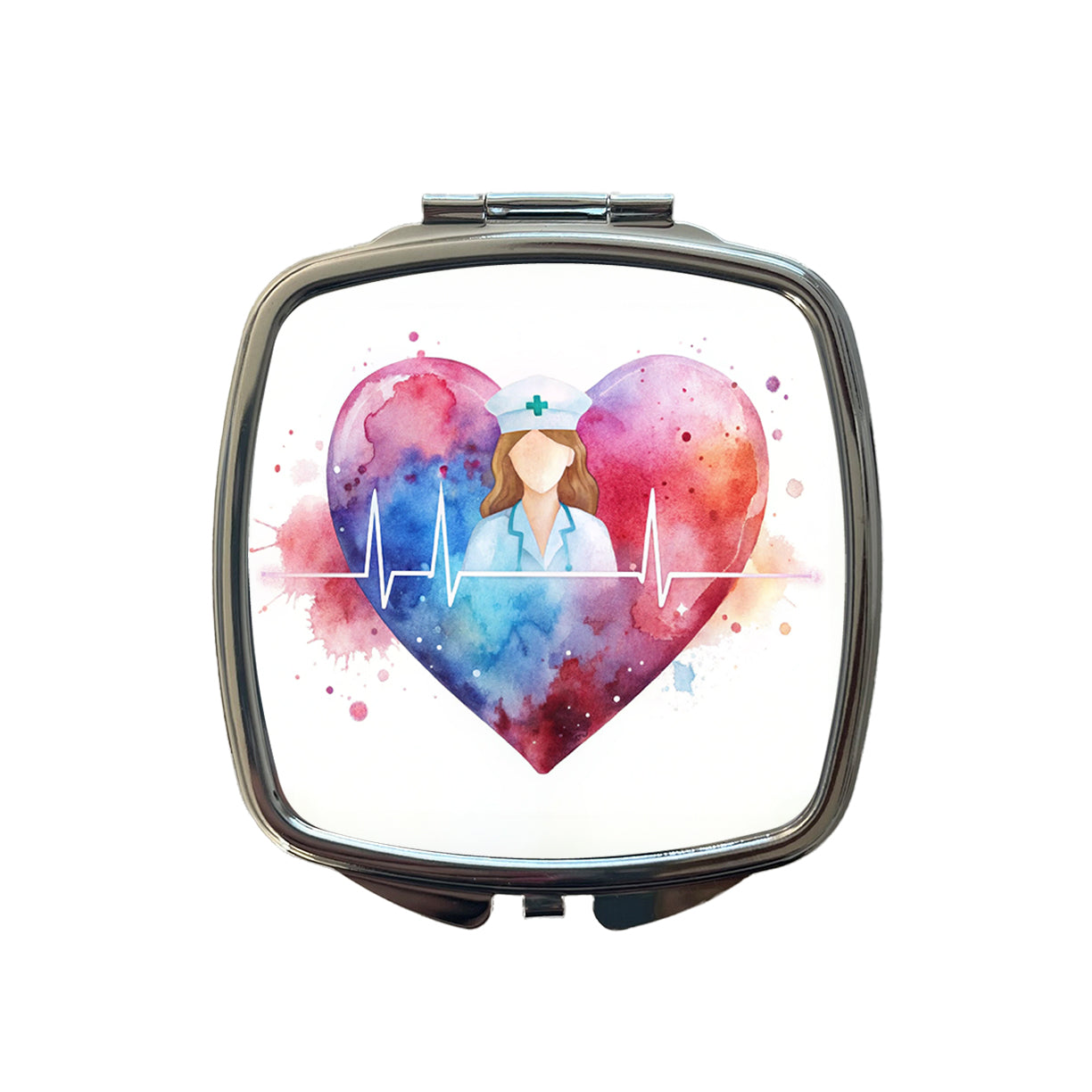 RN Nurse Life Pulse Heart Beat Watercolor Small Travel Purse Handbag Pocket Makeup Compact Mirror