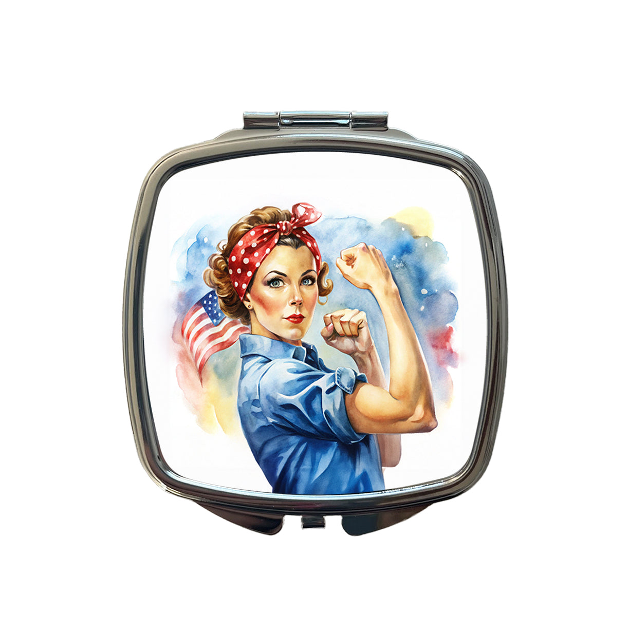 Rosie The Riveter Patriotic Watercolor Small Travel Purse Handbag Pocket Makeup Compact Mirror