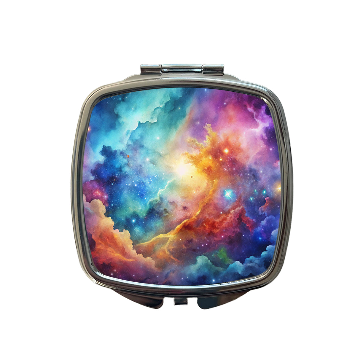 Sci-fi Fantasy Space Nebula Rainbow Watercolor Small Travel Purse Handbag Pocket Makeup Compact Mirror