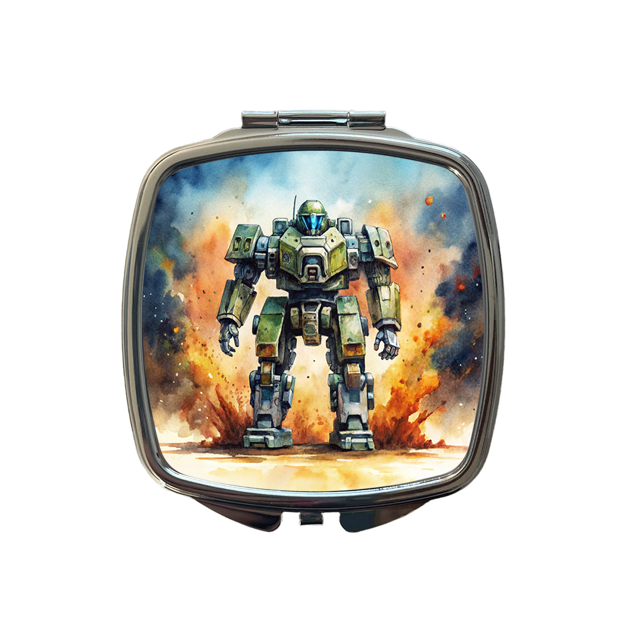Sci-fi Giant Robot Warrior Mech Watercolor Small Travel Purse Handbag Pocket Makeup Compact Mirror