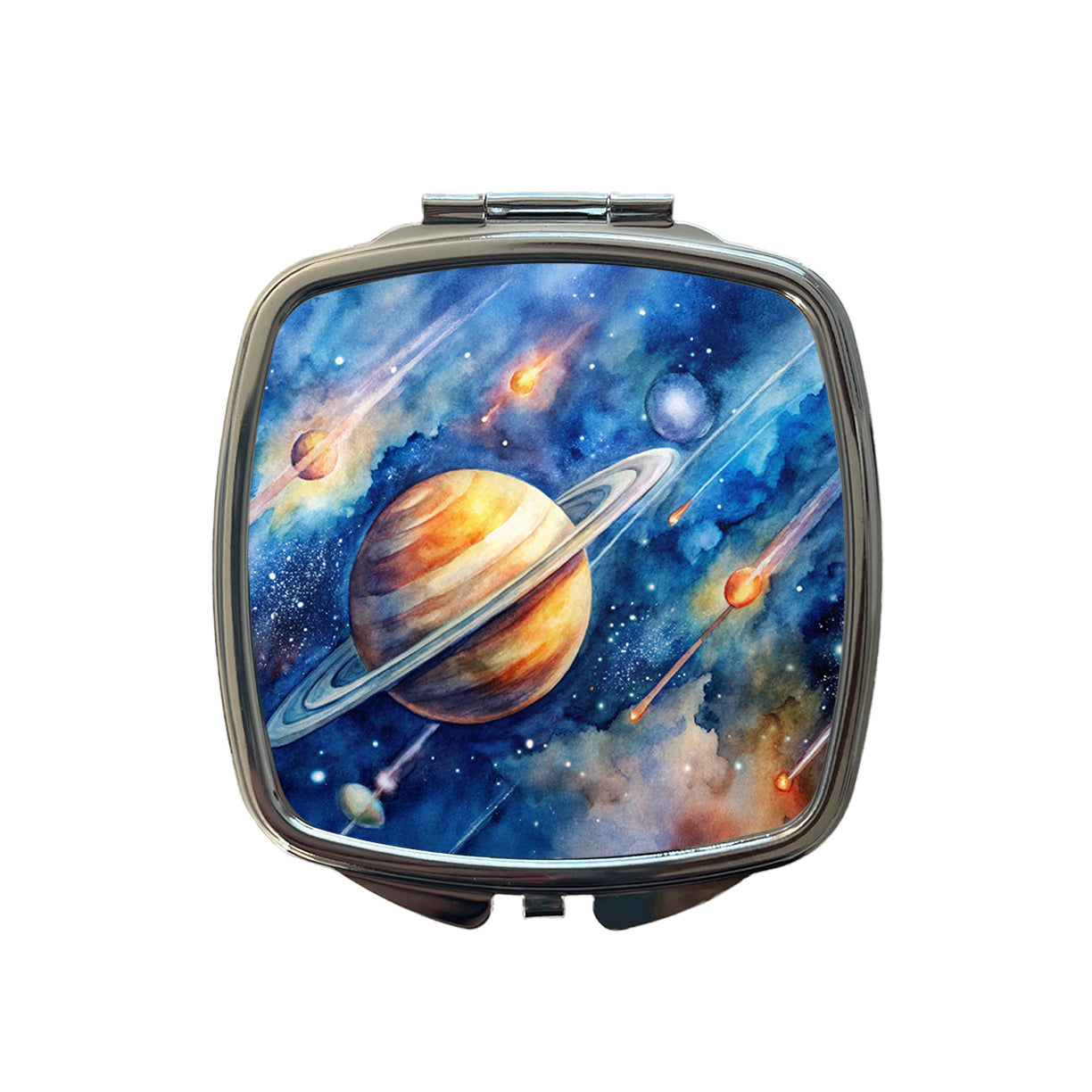 Sci-fi Planet Saturn Meteor Shower Small Travel Purse Handbag Pocket Makeup Compact Mirror