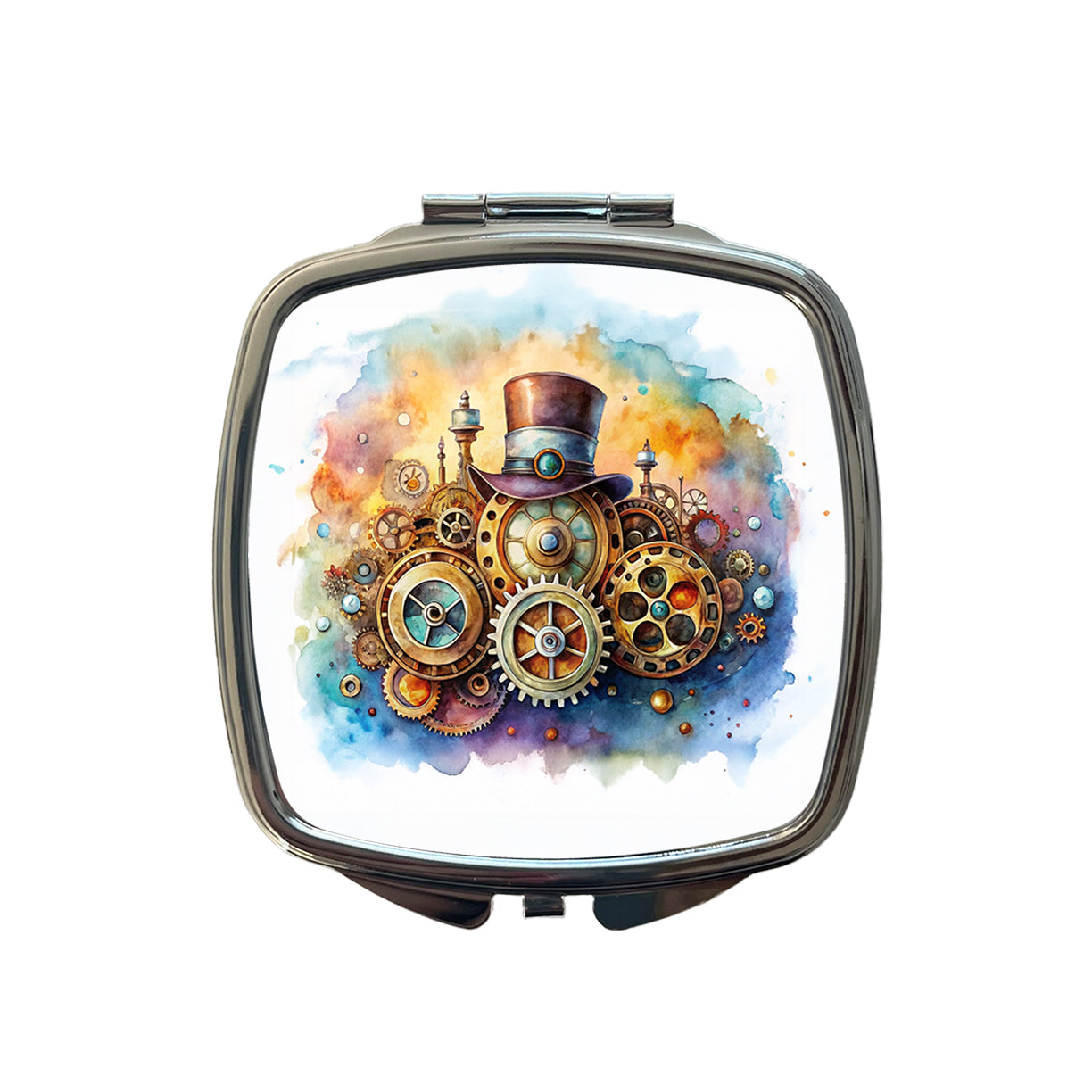 Sci-fi Steampunk Hat And Gears Watercolor Small Travel Purse Handbag Pocket Makeup Compact Mirror