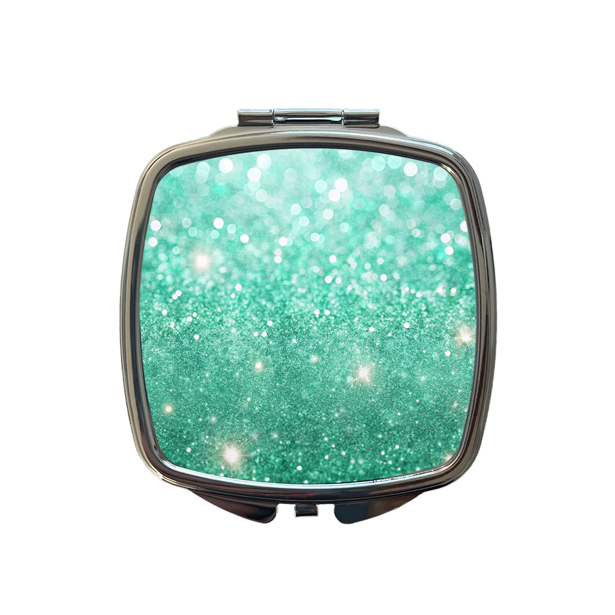Sea Green Faux Glitter Small Travel Purse Handbag Pocket Makeup Compact Mirror