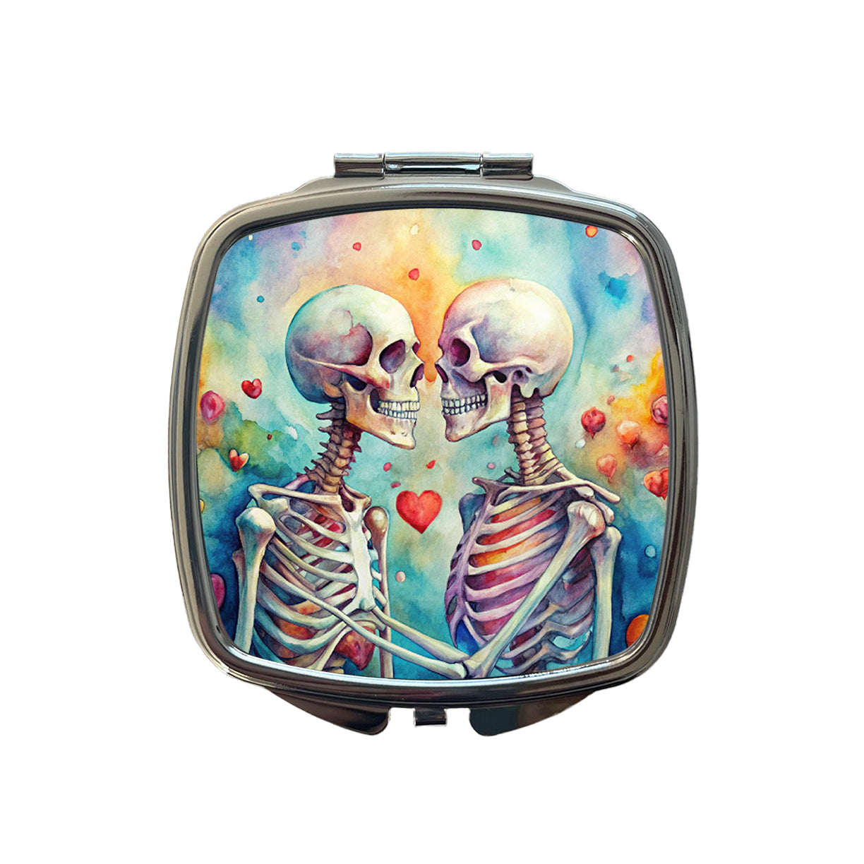 Skeletons In Love Hearts Valentine's Day Small Travel Purse Handbag Pocket Makeup Compact Mirror