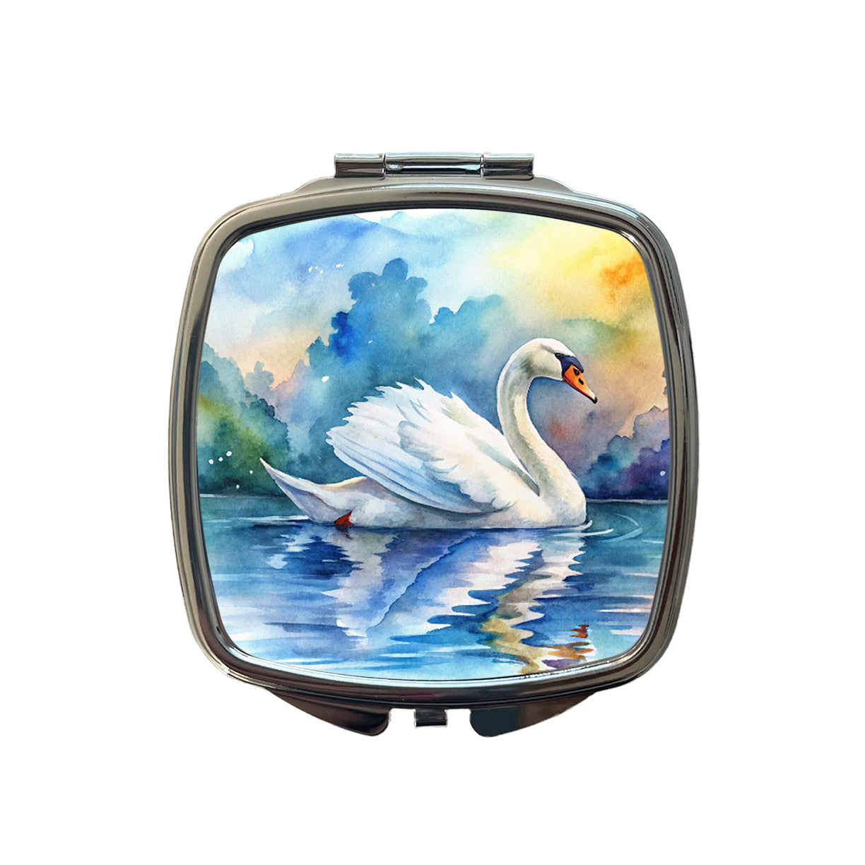 Swan Gliding Across Lake Watercolor Small Travel Purse Handbag Pocket Makeup Compact Mirror