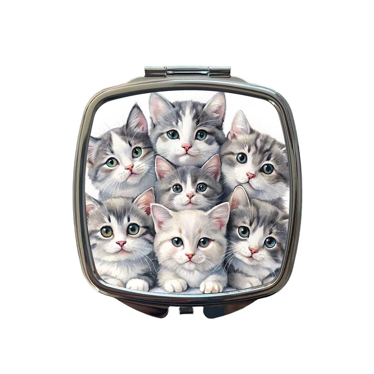 Sweet Gray And White Cats Small Travel Purse Handbag Pocket Makeup Compact Mirror