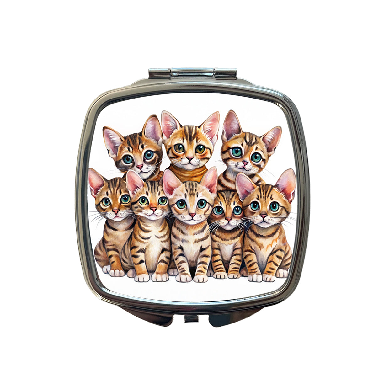 Sweet Toyger Cats Small Travel Purse Handbag Pocket Makeup Compact Mirror