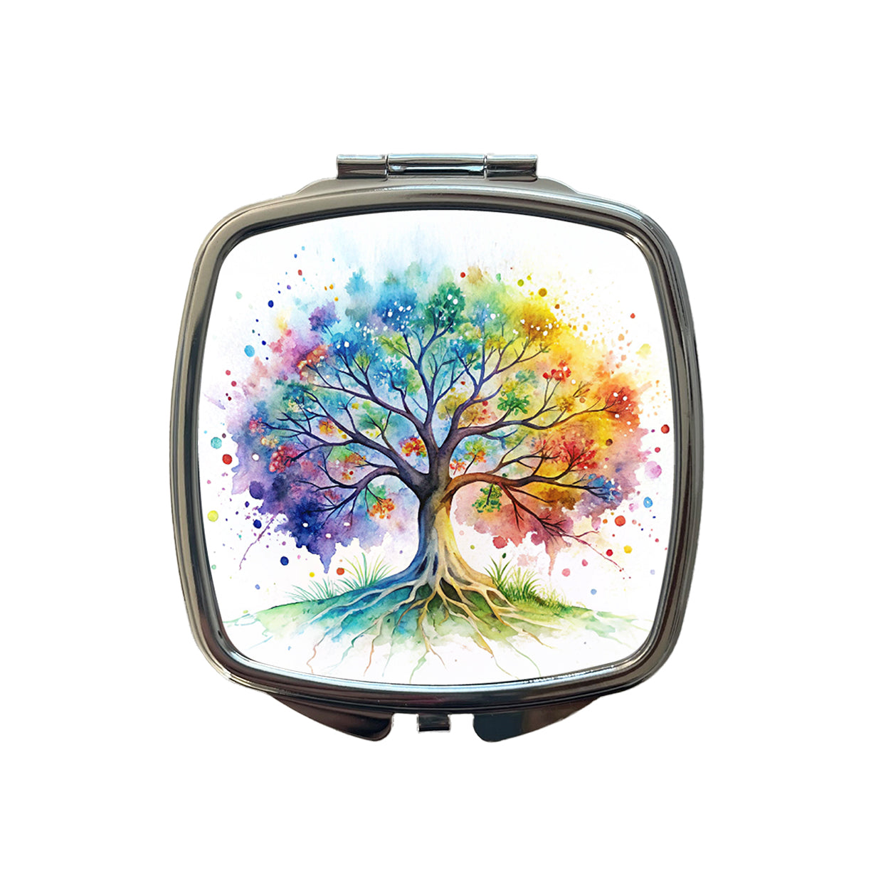 Tree Of Life Rainbow Watercolor Small Travel Purse Handbag Pocket Makeup Compact Mirror