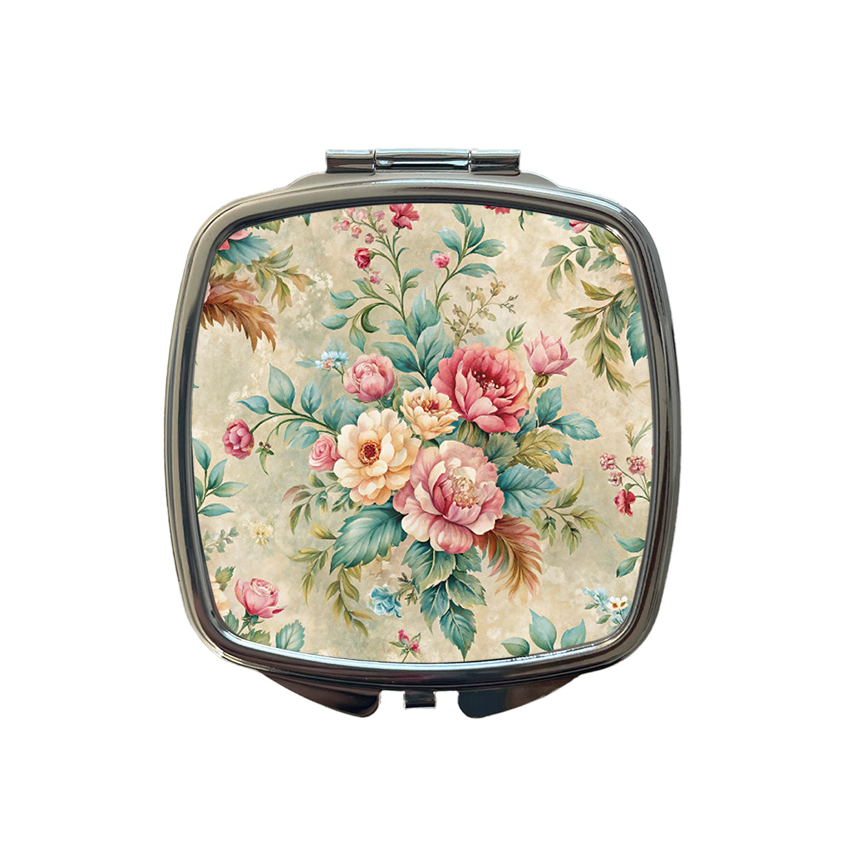 Victorian Flowers Wallpaper Small Travel Purse Handbag Pocket Makeup Compact Mirror