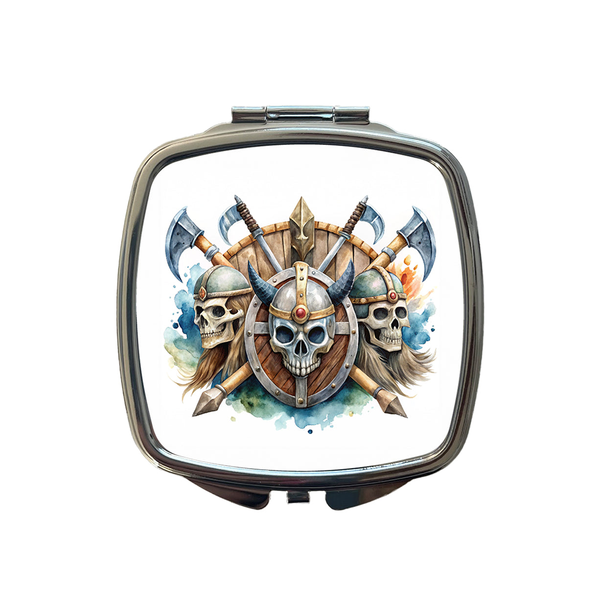 Viking Axes Shields And Skulls Watercolor Small Travel Purse Handbag Pocket Makeup Compact Mirror