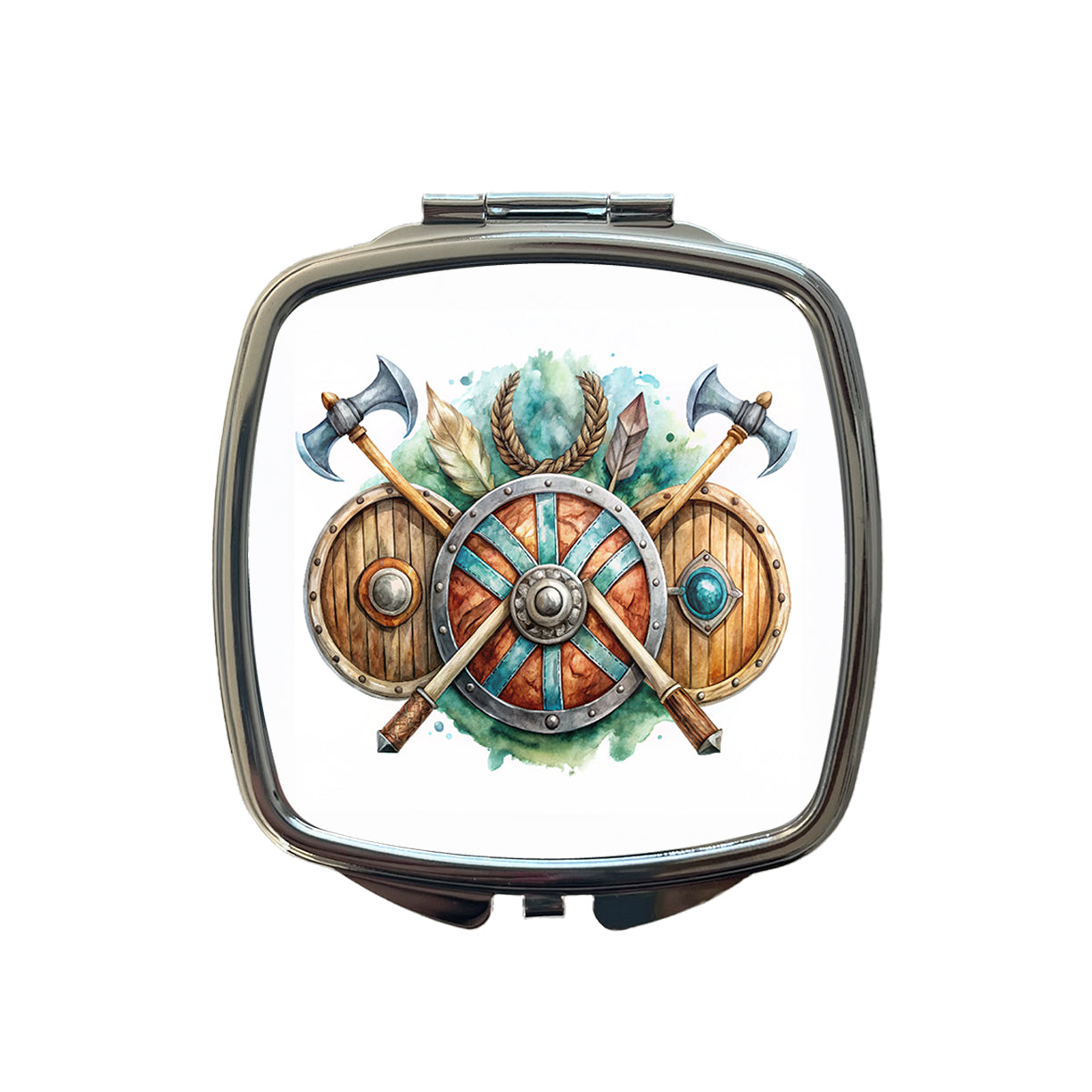 Viking Symbols Shields Axes Watercolor Small Travel Purse Handbag Pocket Makeup Compact Mirror