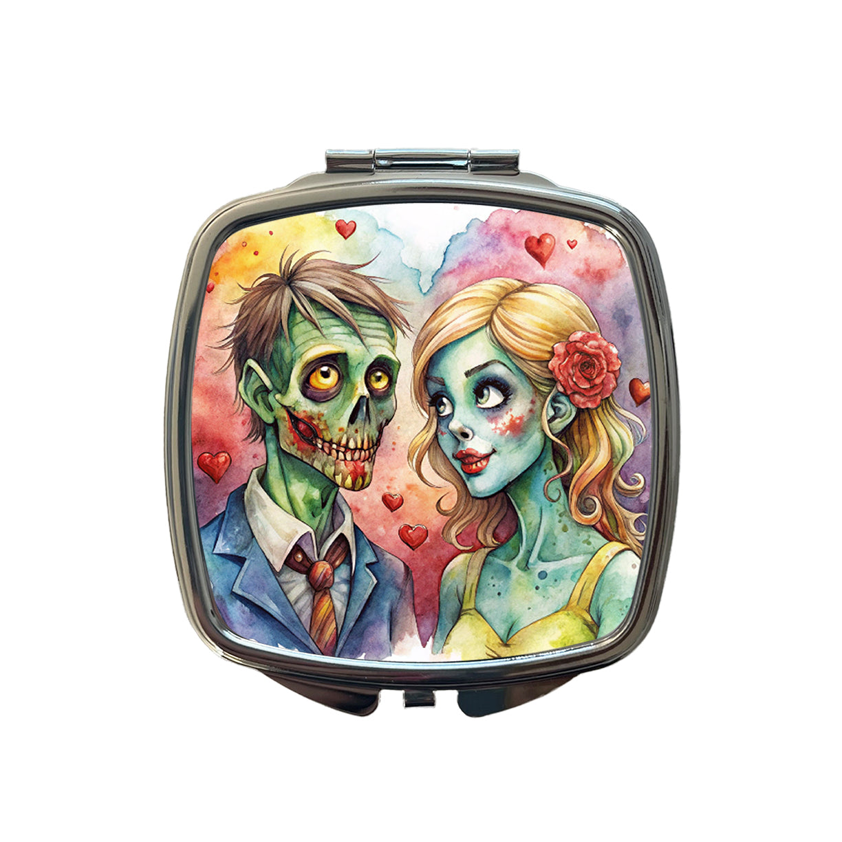 Zombies In Love Valentine's Day Halloween Small Travel Purse Handbag Pocket Makeup Compact Mirror