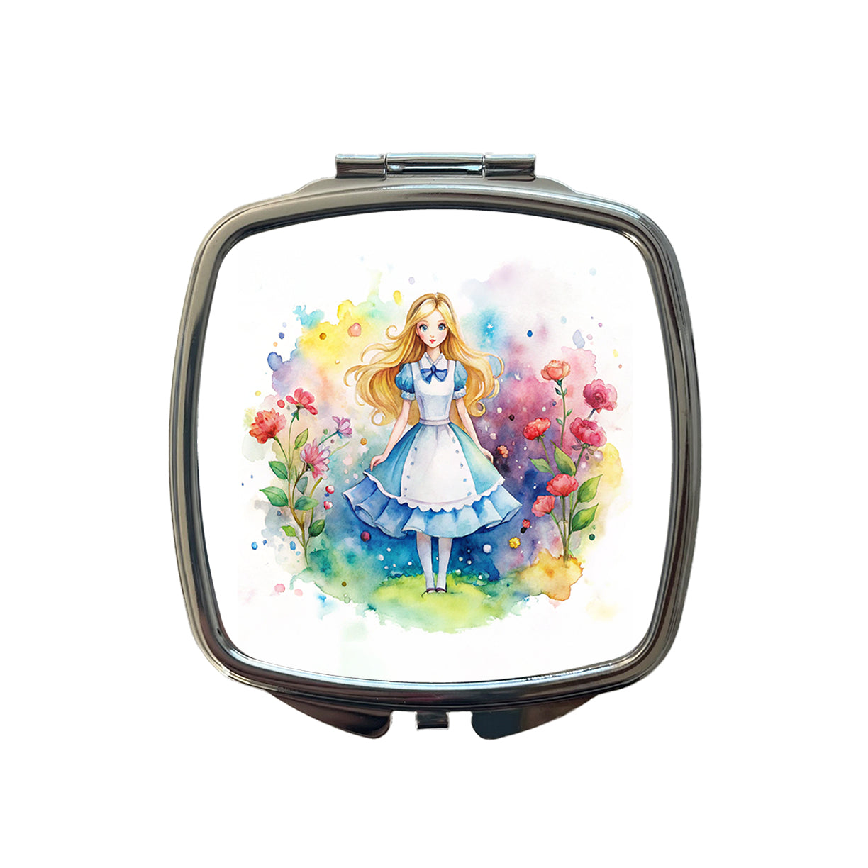 Alice In Wonderland Watercolor Small Travel Purse Handbag Pocket Makeup Compact Mirror