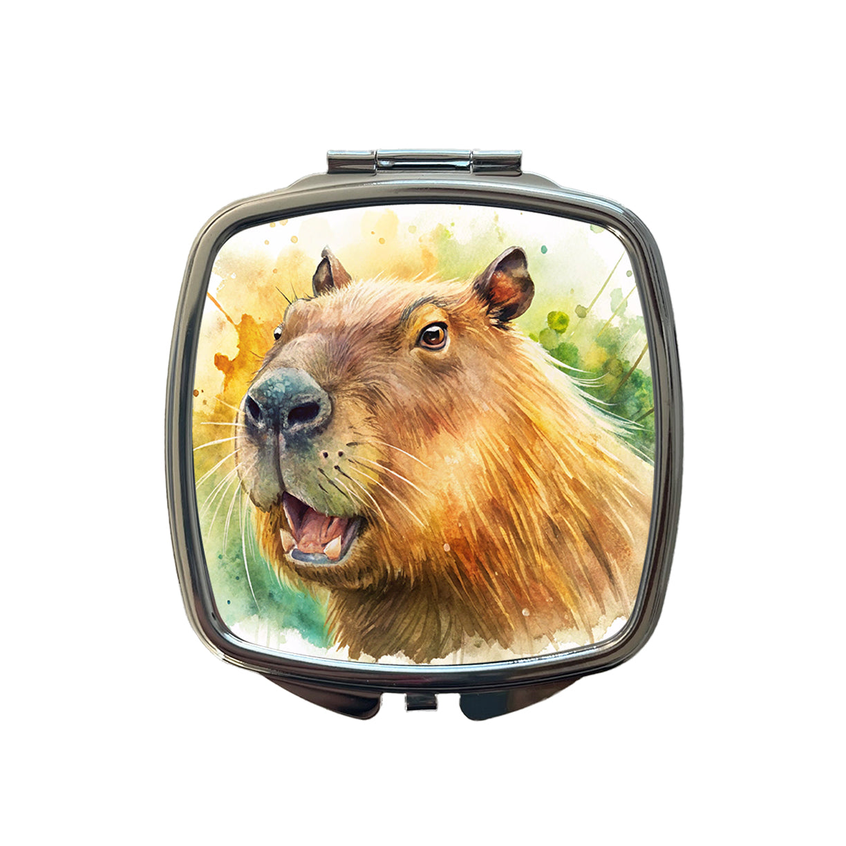 Angry Capybara Watercolor Small Travel Purse Handbag Pocket Makeup Compact Mirror