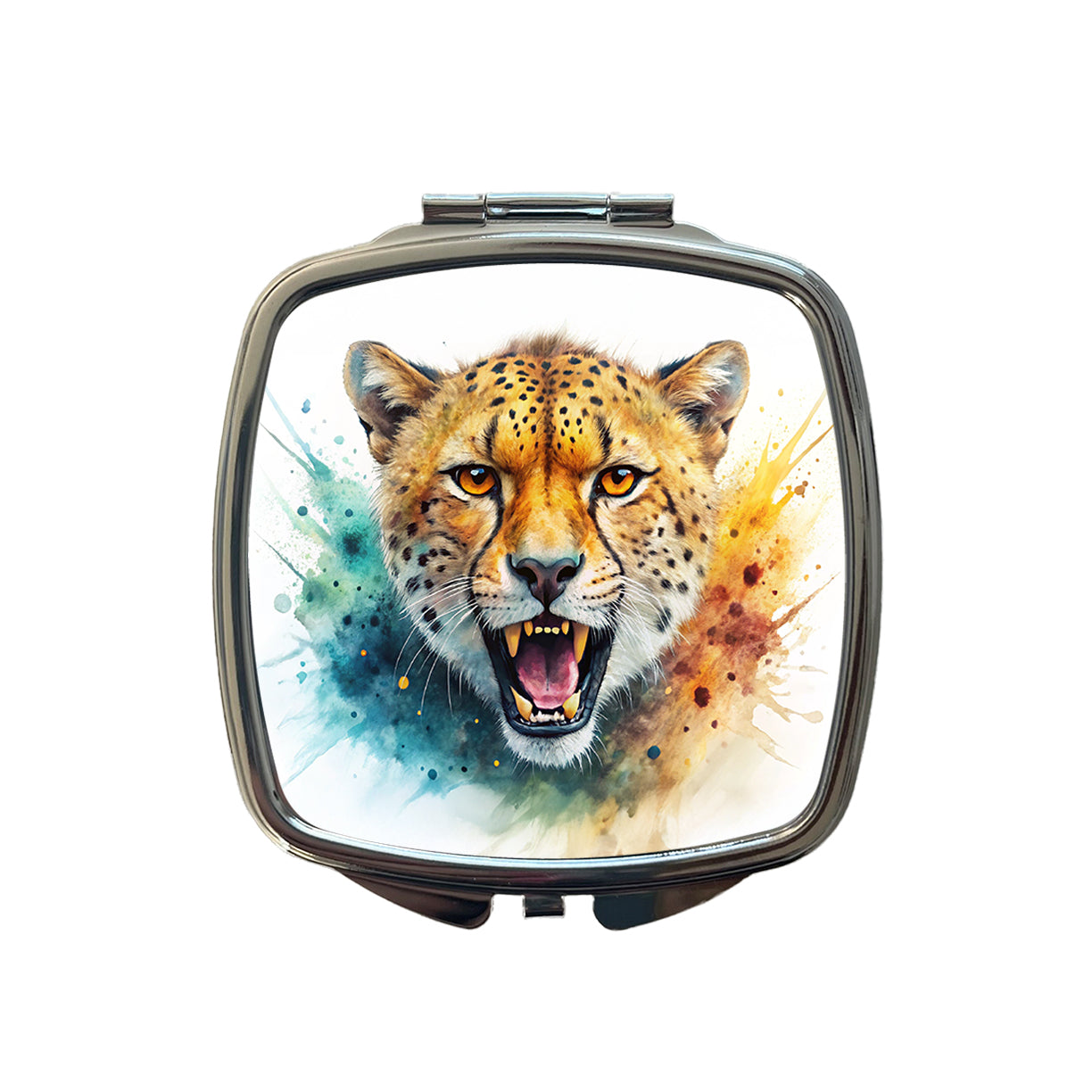 Angry Cheetah Watercolor Small Travel Purse Handbag Pocket Makeup Compact Mirror