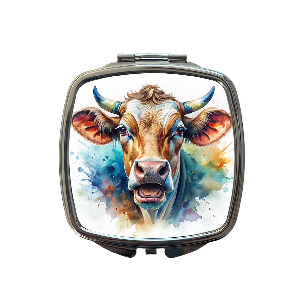 Angry Cow Watercolor Small Travel Purse Handbag Pocket Makeup Compact Mirror