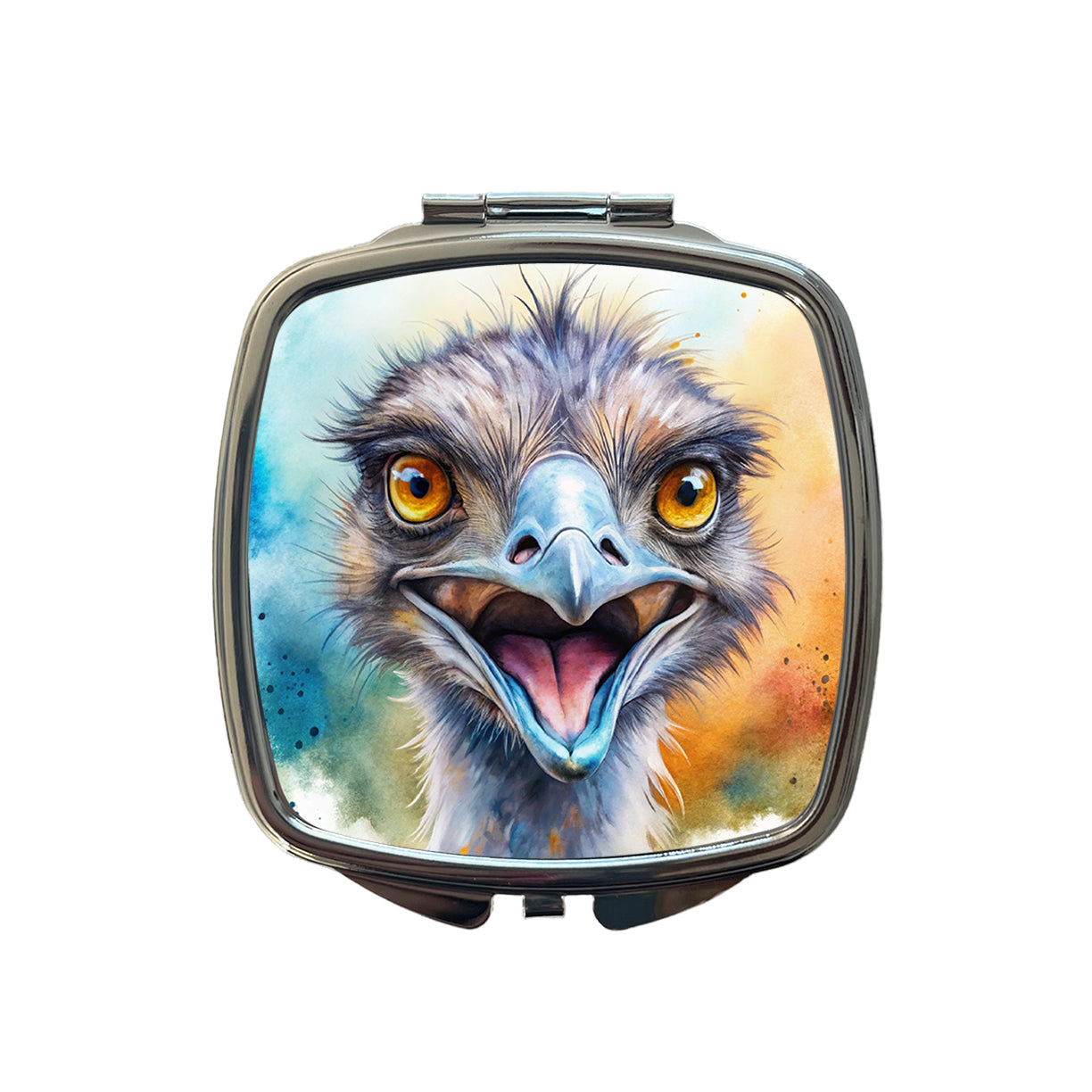 Angry Emu Watercolor Small Travel Purse Handbag Pocket Makeup Compact Mirror