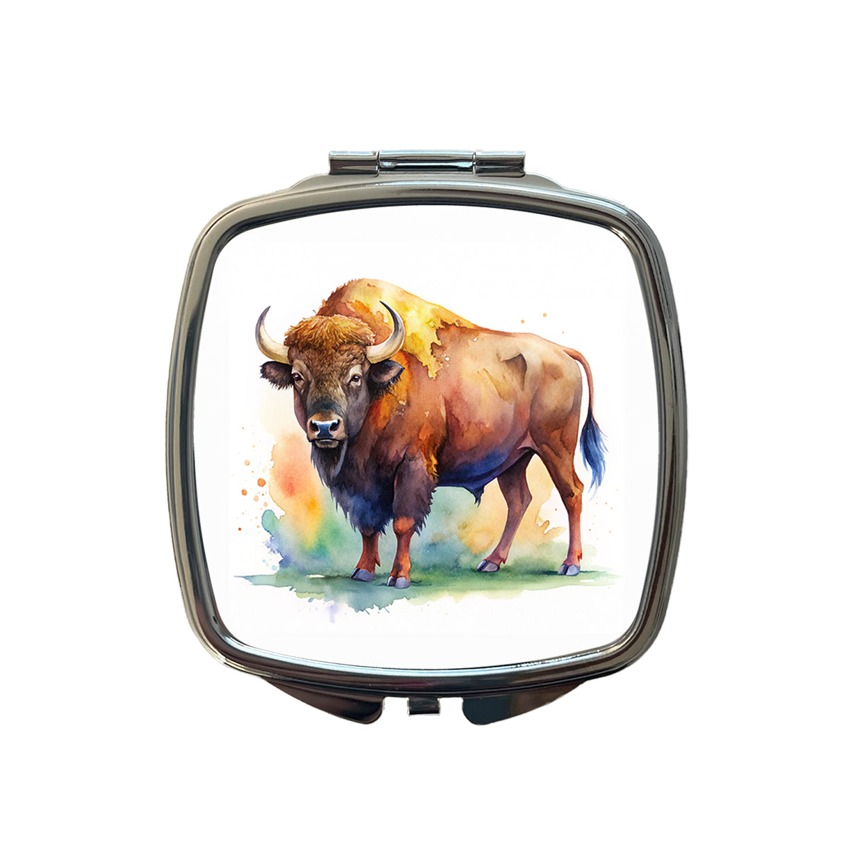 Buffalo Bison Watercolor Small Travel Purse Handbag Pocket Makeup Compact Mirror
