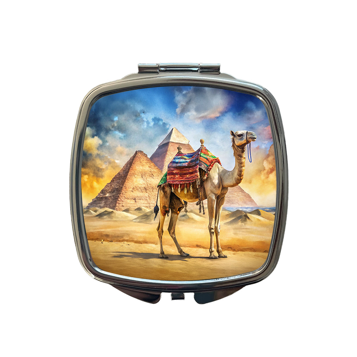 Camel With Pyramids In Background Watercolor Small Travel Purse Handbag Pocket Makeup Compact Mirror
