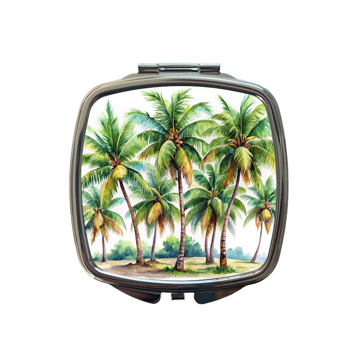 Coconut Trees Tropical Beach Watercolor Small Travel Purse Handbag Pocket Makeup Compact Mirror