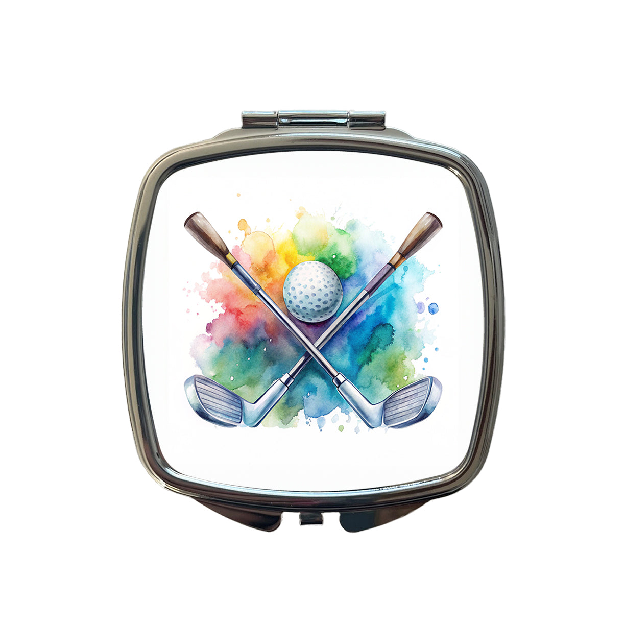 Crossed Golf Clubs And Ball Watercolor Small Travel Purse Handbag Pocket Makeup Compact Mirror