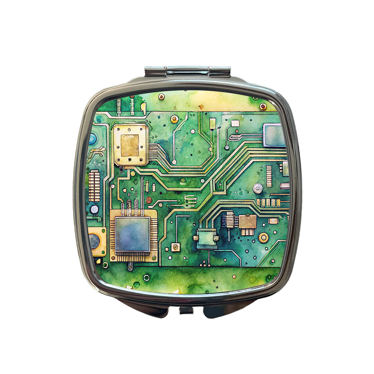 Detailed Circuit Board Watercolor Small Travel Purse Handbag Pocket Makeup Compact Mirror