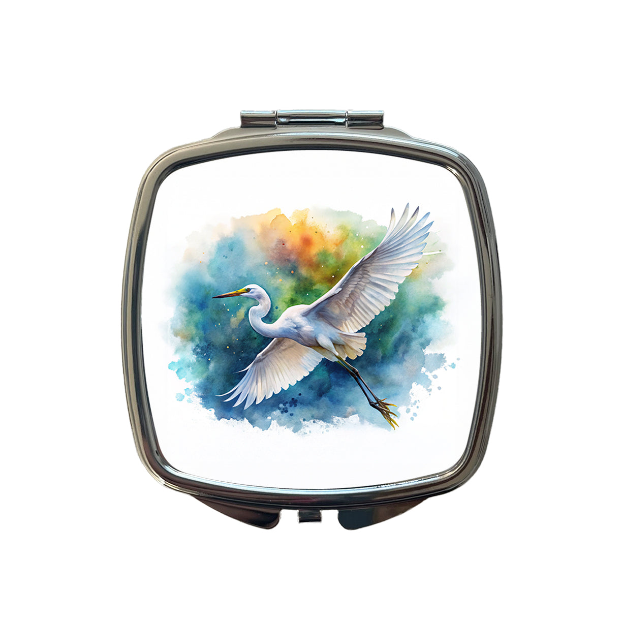 Egret In Flight Watercolor Small Travel Purse Handbag Pocket Makeup Compact Mirror
