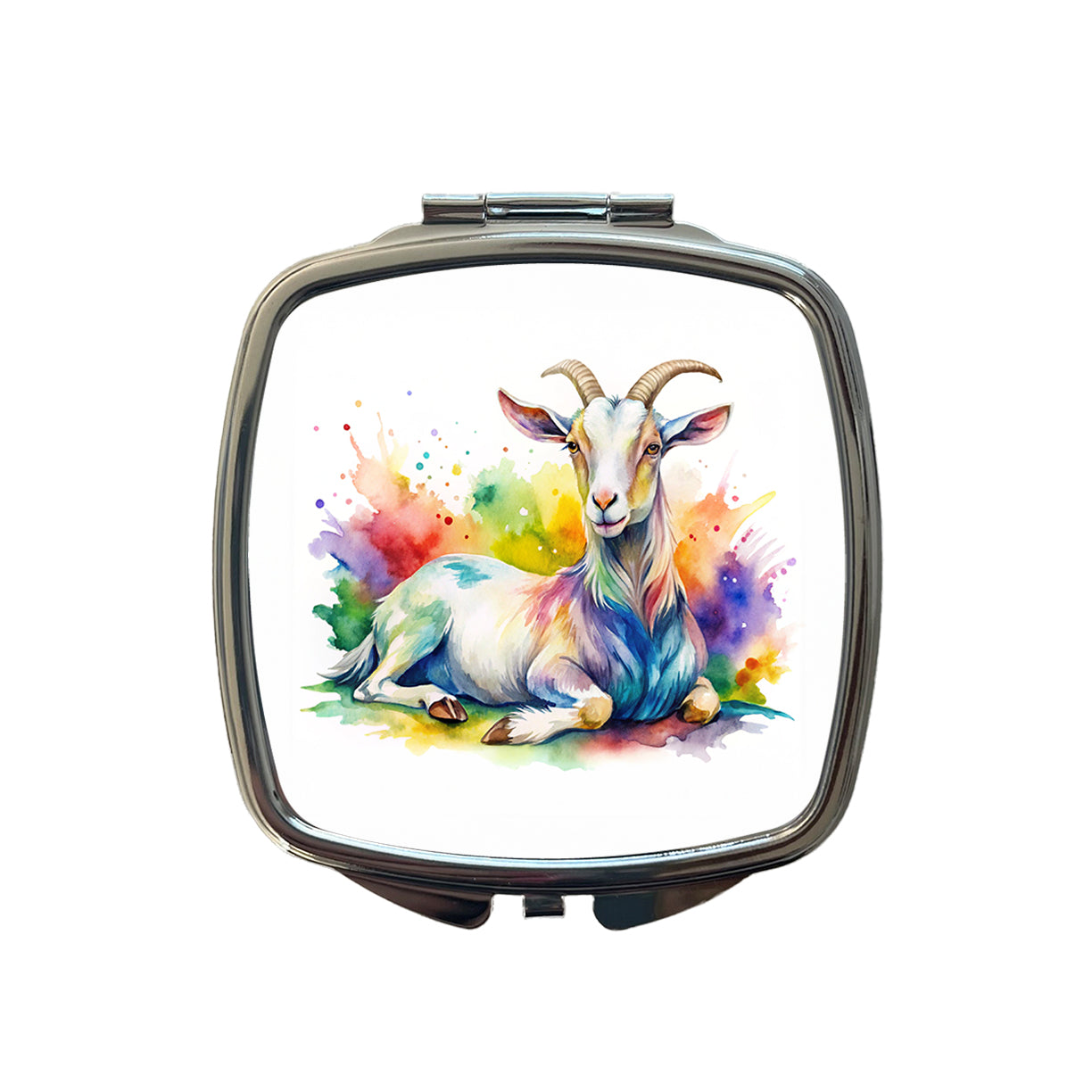Fainting Goat Rainbow Colorful Watercolor Small Travel Purse Handbag Pocket Makeup Compact Mirror