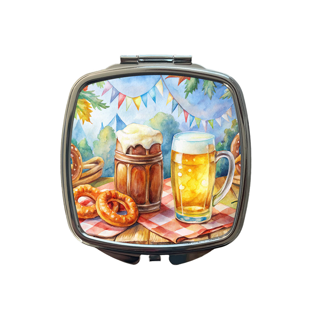 German Oktoberfest Beer Pretzel Watercolor Small Travel Purse Handbag Pocket Makeup Compact Mirror