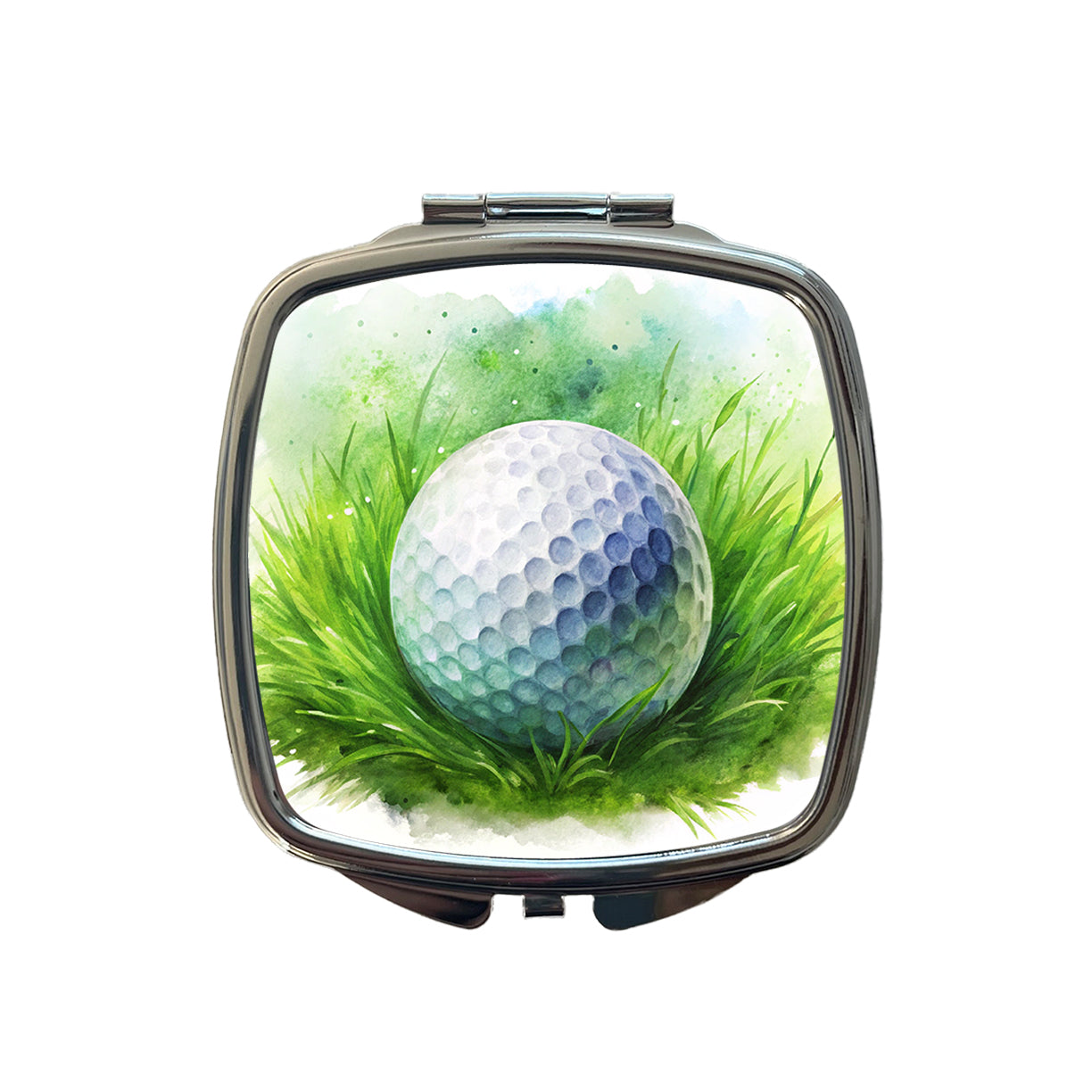Golf Ball On Grass Watercolor Small Travel Purse Handbag Pocket Makeup Compact Mirror