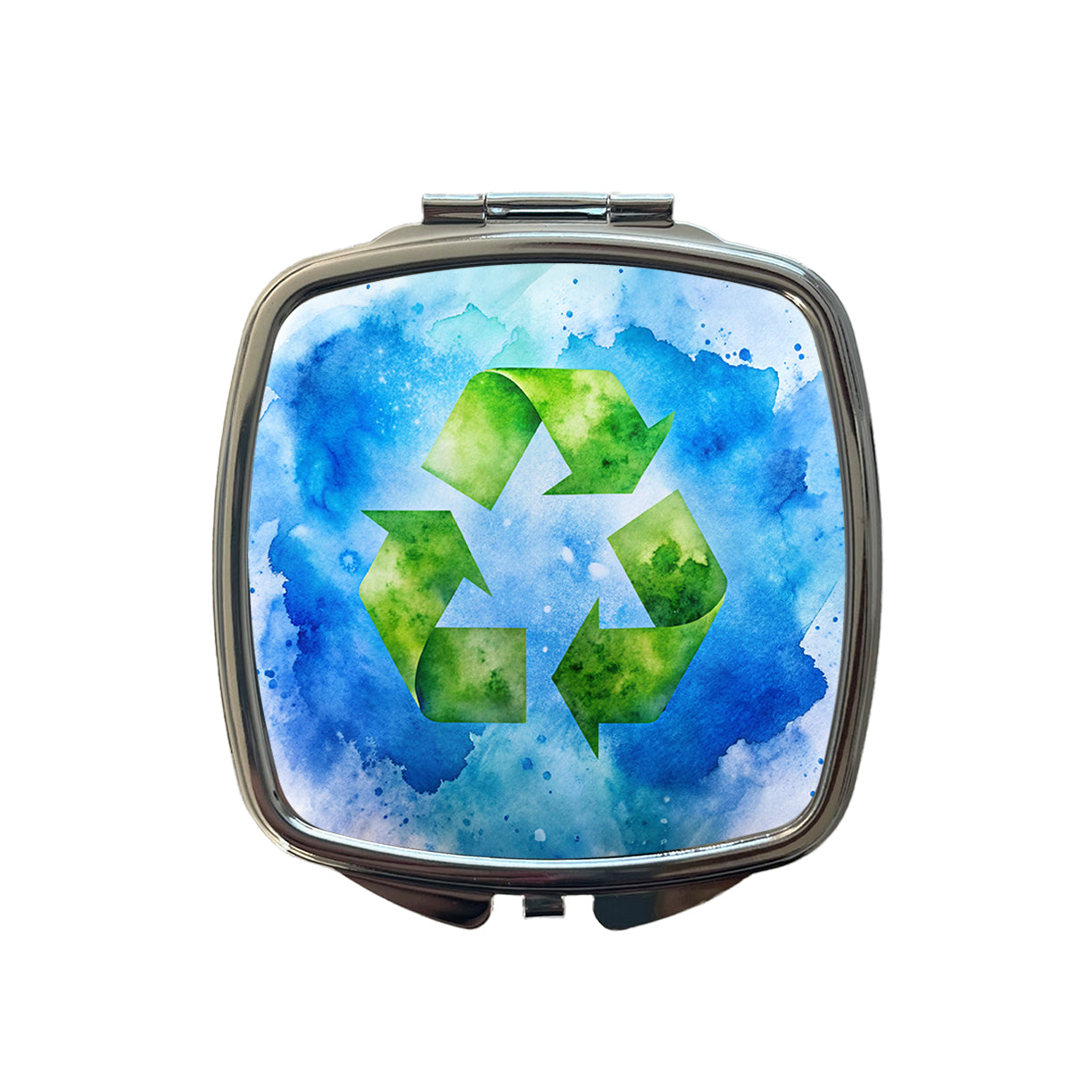Green Recycle Symbol On A Blue Background Watercolor Small Travel Purse Handbag Pocket Makeup Compact Mirror