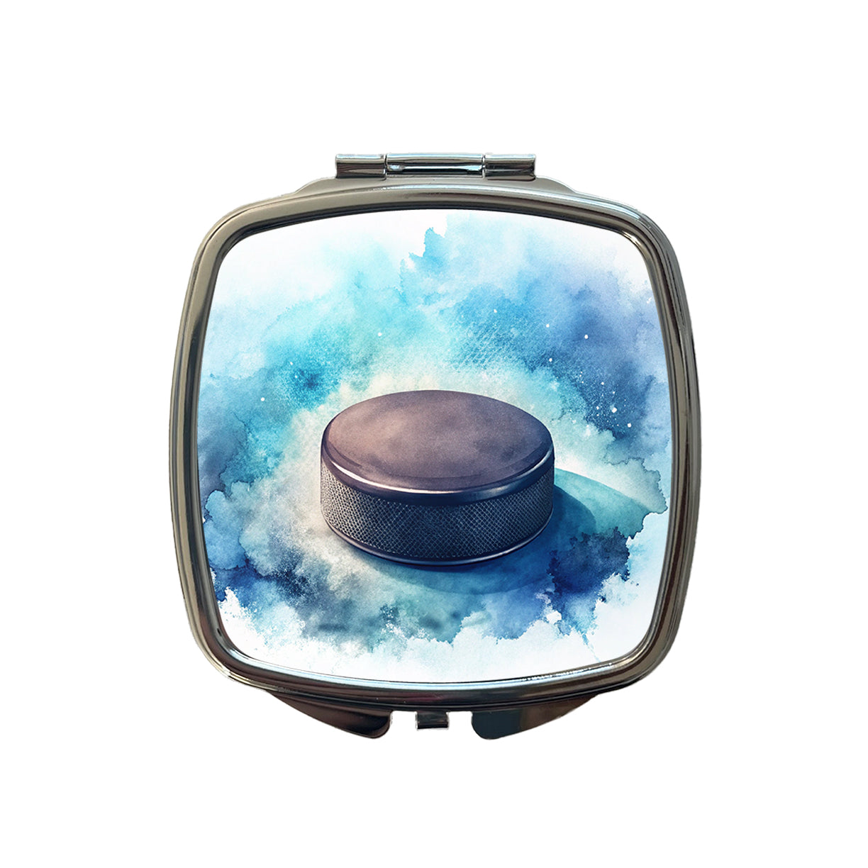 Hockey Puck On Ice Watercolor Small Travel Purse Handbag Pocket Makeup Compact Mirror