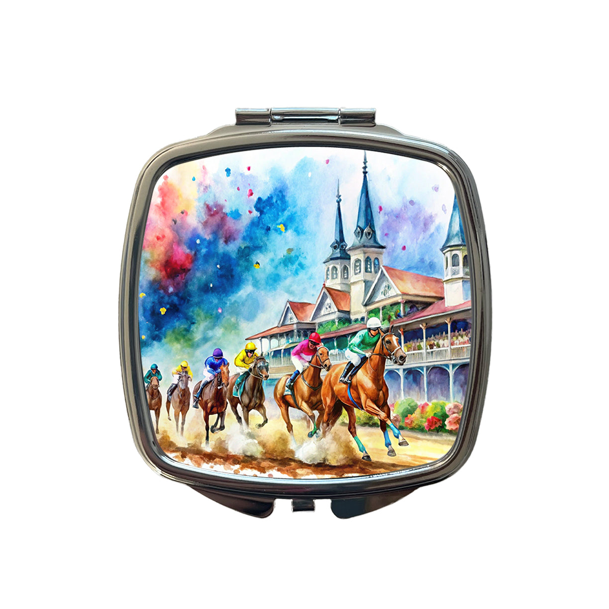 Horse Racing Derby Watercolor Small Travel Purse Handbag Pocket Makeup Compact Mirror