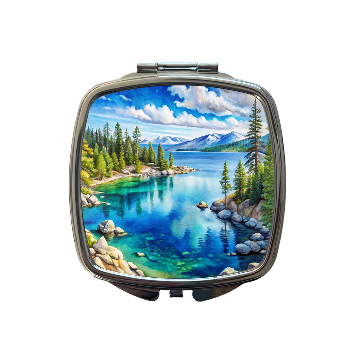 Lake Tahoe California Watercolor Small Travel Purse Handbag Pocket Makeup Compact Mirror