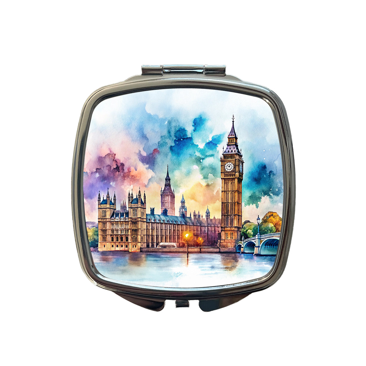 London Big Ben Scene Watercolor Small Travel Purse Handbag Pocket Makeup Compact Mirror