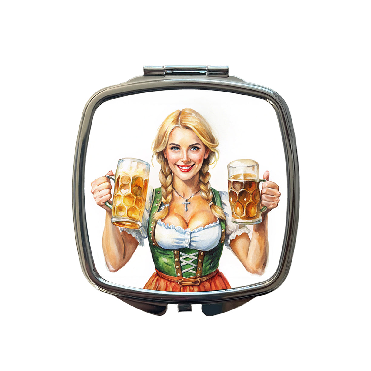 Oktoberfest German Barmaid With A Beer Mugs Small Travel Purse Handbag Pocket Makeup Compact Mirror