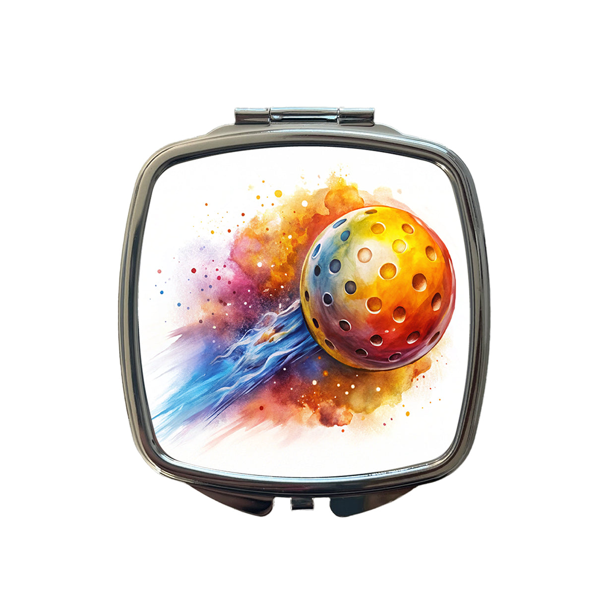 Pickleball Ball Rocketing Through The Air Watercolor Small Travel Purse Handbag Pocket Makeup Compact Mirror