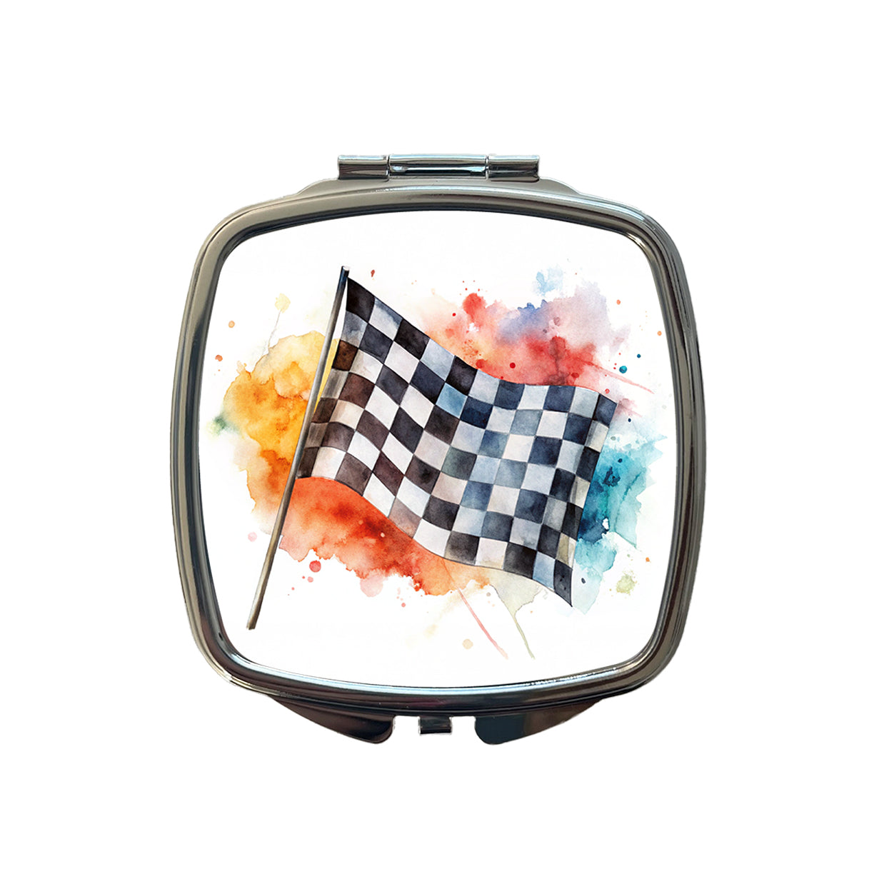 Racing Checkered Flag Watercolor Small Travel Purse Handbag Pocket Makeup Compact Mirror