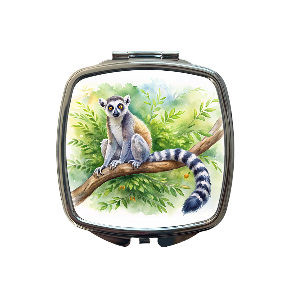 Ring-Tailed Lemur In Tree Watercolor Small Travel Purse Handbag Pocket Makeup Compact Mirror