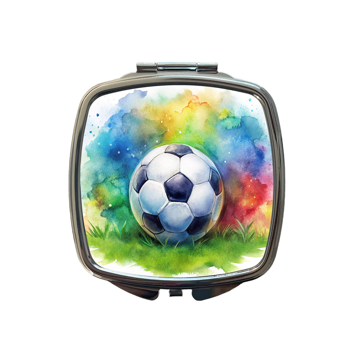 Soccer Ball On Field Watercolor Small Travel Purse Handbag Pocket Makeup Compact Mirror
