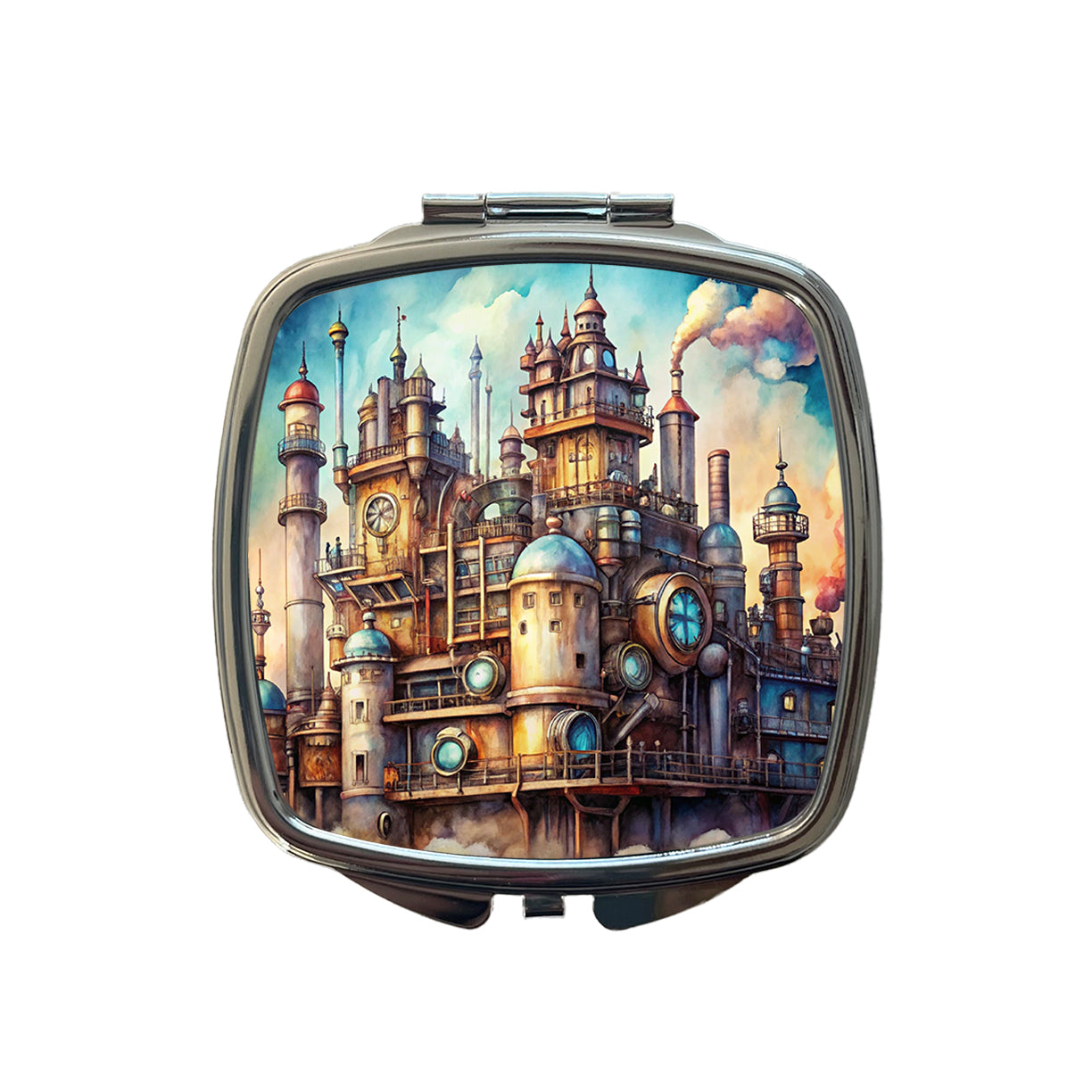 Steampunk Castle City Fantasy Sci-fi Small Travel Purse Handbag Pocket Makeup Compact Mirror