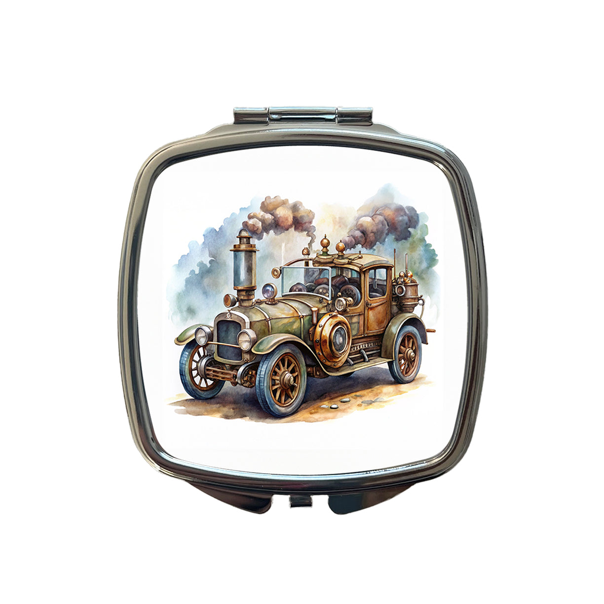 Steampunk Retro Fantasy Sci-fi Car Watercolor Small Travel Purse Handbag Pocket Makeup Compact Mirror