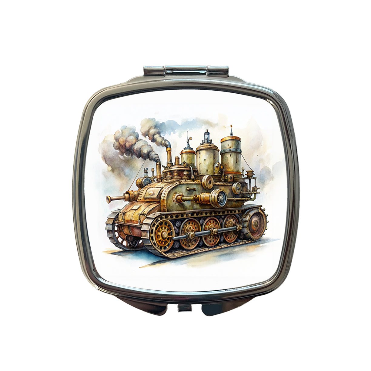 Steampunk Steam Engine Tank Fantasy Sci-fi Small Travel Purse Handbag Pocket Makeup Compact Mirror