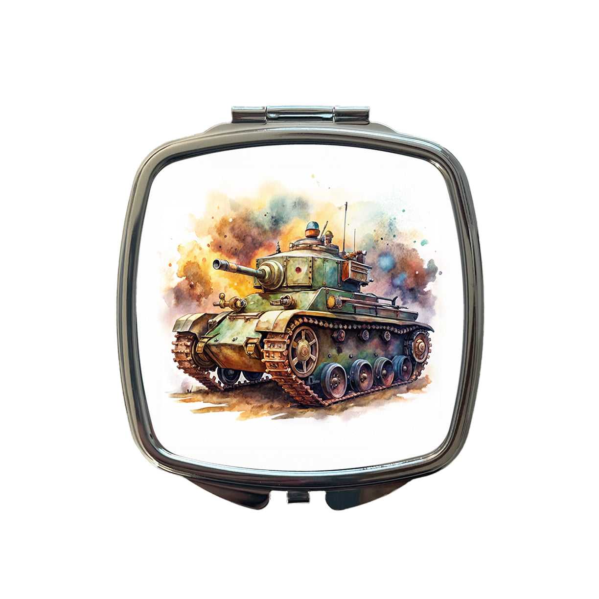 Steampunk Tank Fantasy Sci-fi Watercolor Small Travel Purse Handbag Pocket Makeup Compact Mirror