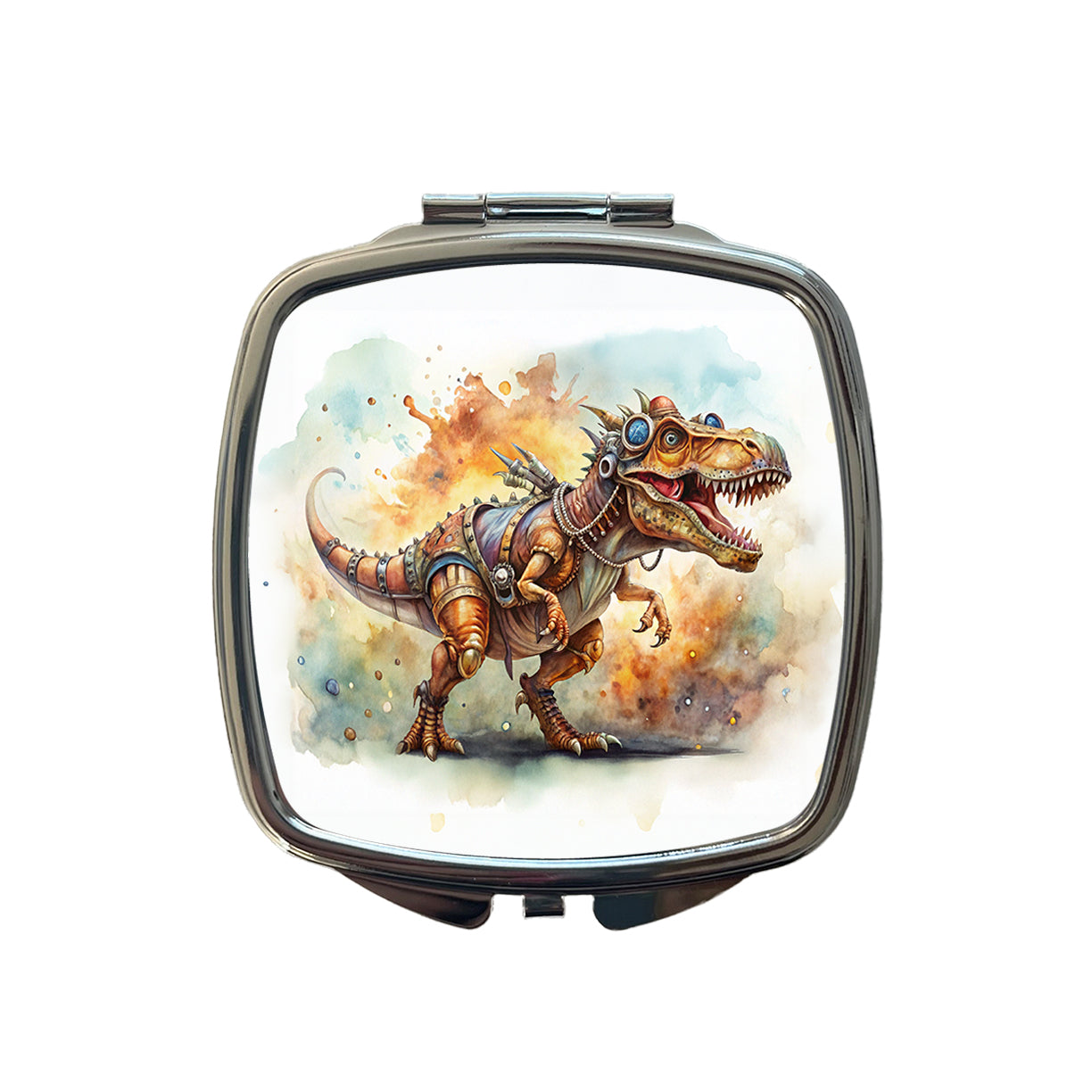 Steampunk T-Rex Dinosaur Fantasy Sci-fi Watercolor Small Travel Purse Handbag Pocket Makeup Compact Mirror
