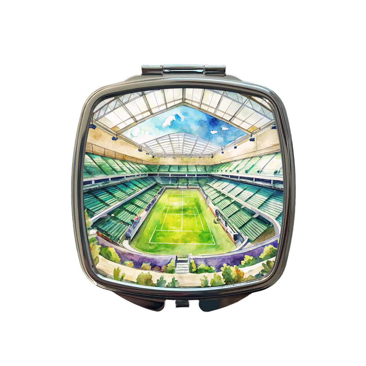 Tennis Stadium Center Court Watercolor Small Travel Purse Handbag Pocket Makeup Compact Mirror