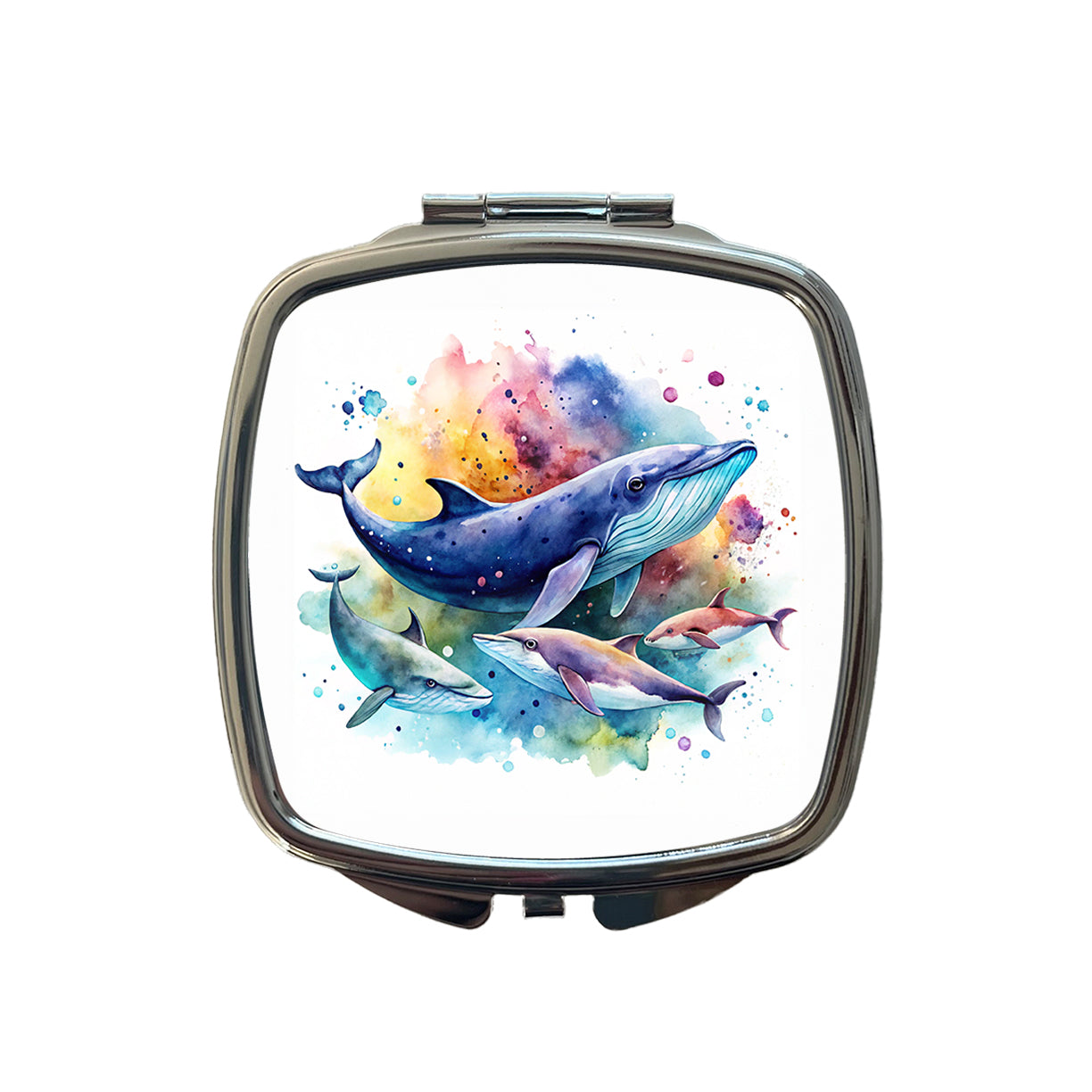 Whales Family Colorful Watercolor Small Travel Purse Handbag Pocket Makeup Compact Mirror