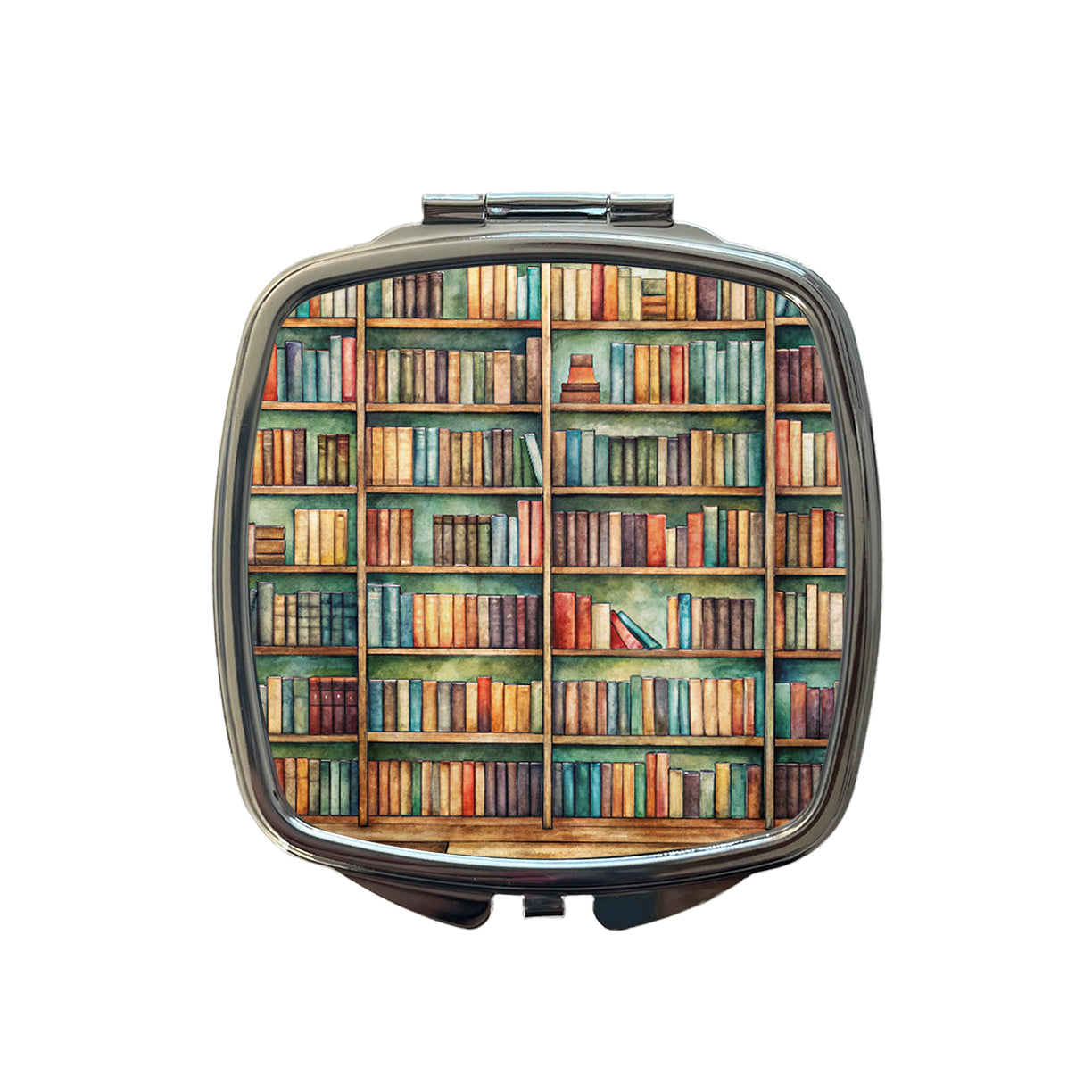 Bookshelves Library Reading Reader Books Small Travel Purse Handbag Pocket Makeup Compact Mirror
